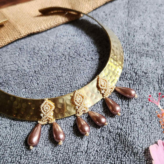 brass necklace hasli jewellery stone pearl daily-wear party necklace wedding shaadi sangeet mehendi reception jewellery bride