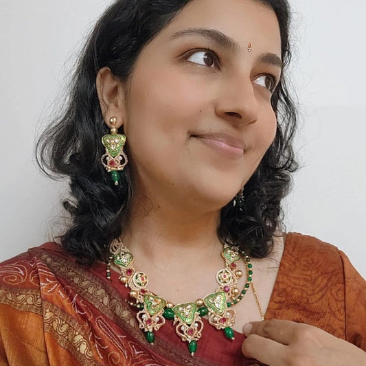 Vanasri meenakari kundan macrame necklace set