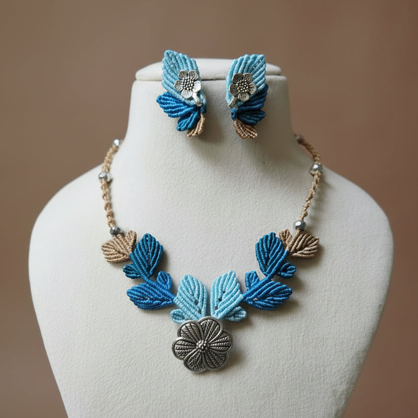 flower and leaves statement necklace and earrings set for women leaf necklace leaf earrings floral necklace haldi necklace
