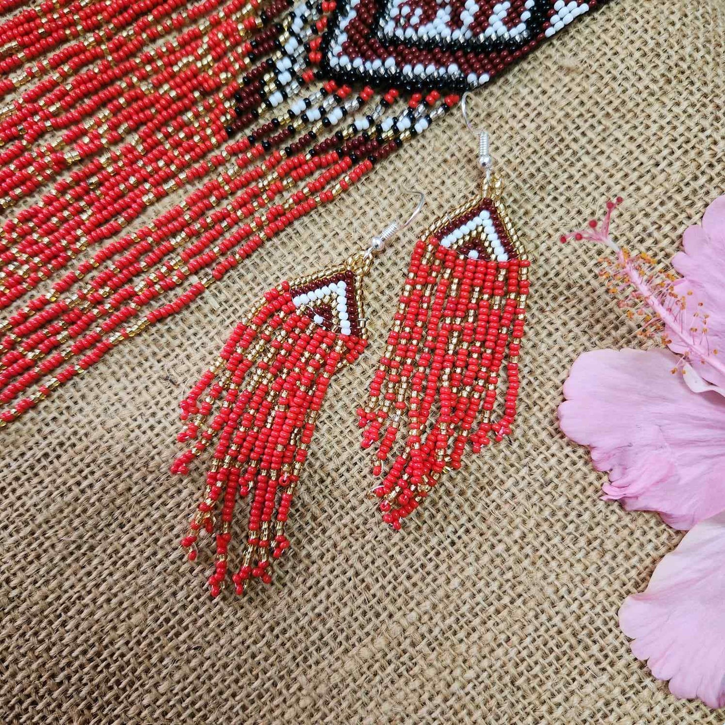geometric design bead necklace coral red layered necklace dangler party wear occasion wedding mehndi sangeet haldi jewellery