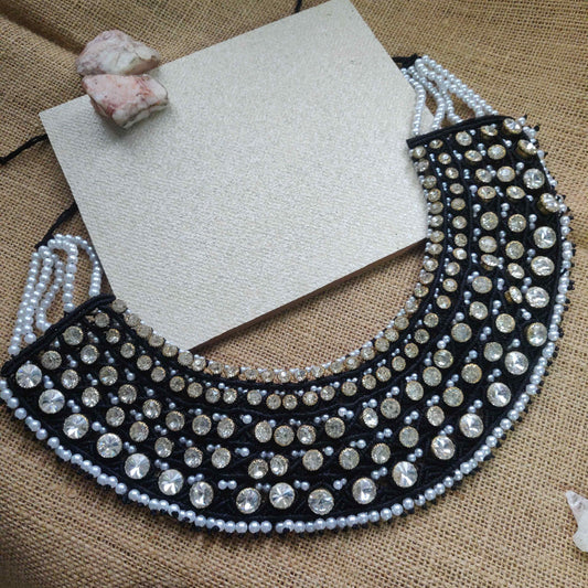 stone necklace bib style necklace nayantara necklace party necklace wedding necklace black necklace white stone neckpiece