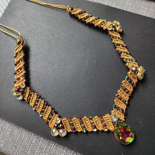 rainbow stone multicoloured stone macrame necklace bead necklace gold necklace threadwork necklace woven necklace