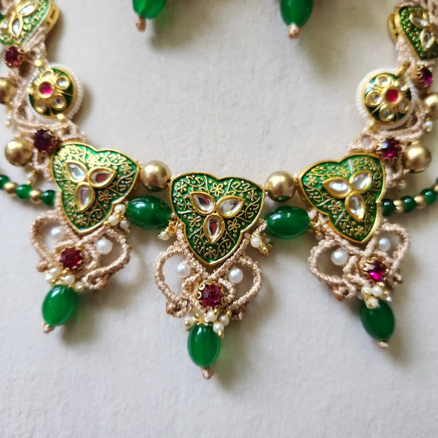 kundan necklace meenakari wedding party-wear necklace gold necklace floral necklace