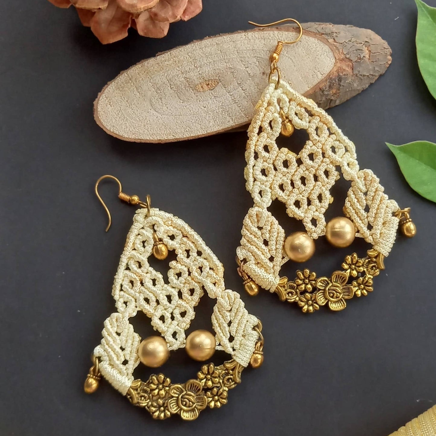 Floral Hasli Tribal Style Fusion Macramé Dangler Earrings