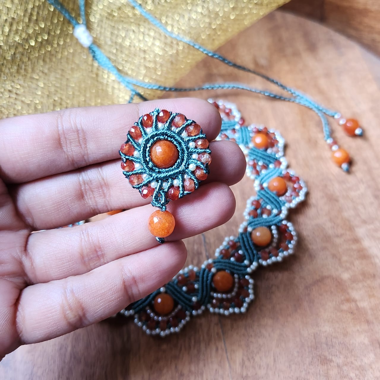 pearl necklace set stud earrings bead necklace orange round earrings semiprecious stone necklace earrings set party necklace