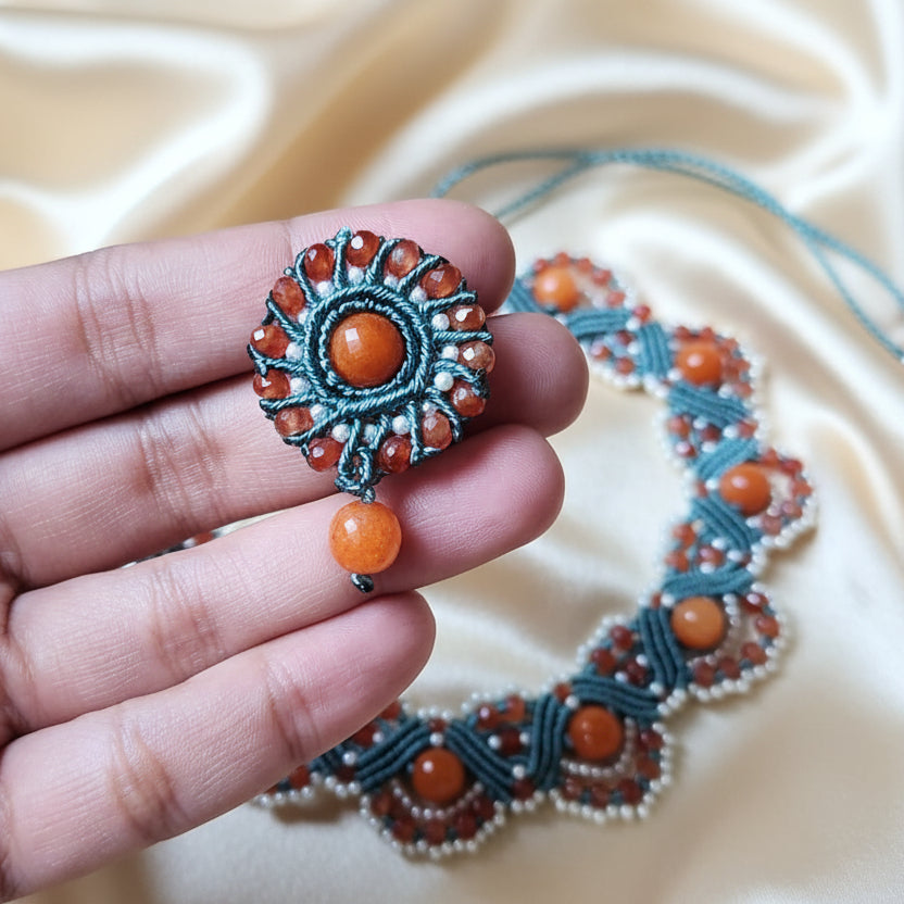 pearl necklace set stud earrings bead necklace orange round earrings semiprecious stone necklace earrings set party necklace