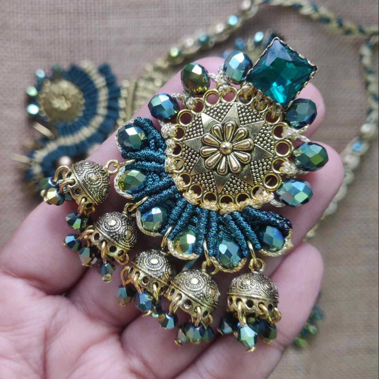 macrame collar style stone necklace and earrings set rama green necklace