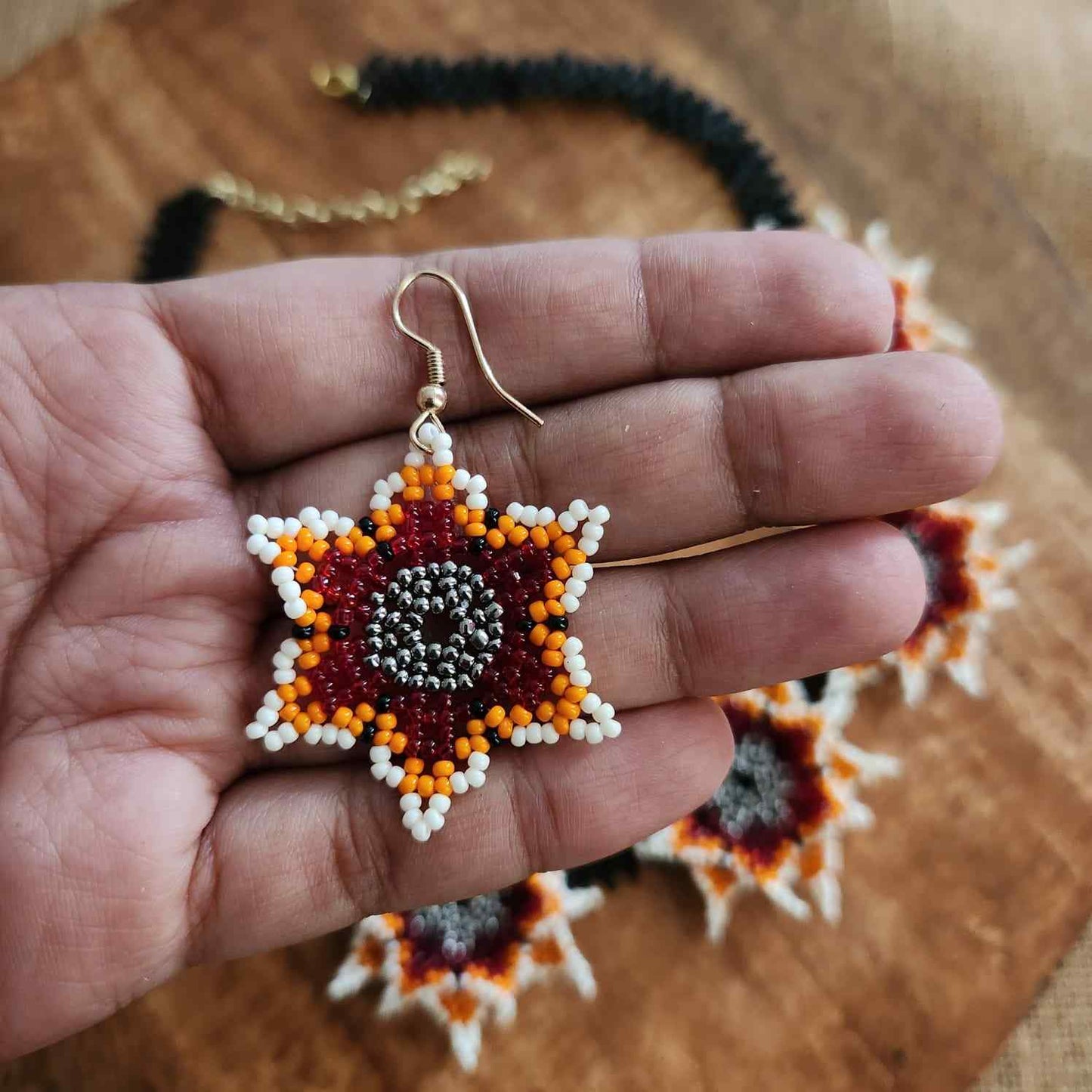 party wear necklace floral bead necklace set flower earrings sangeet wedding mehndi shaadi
