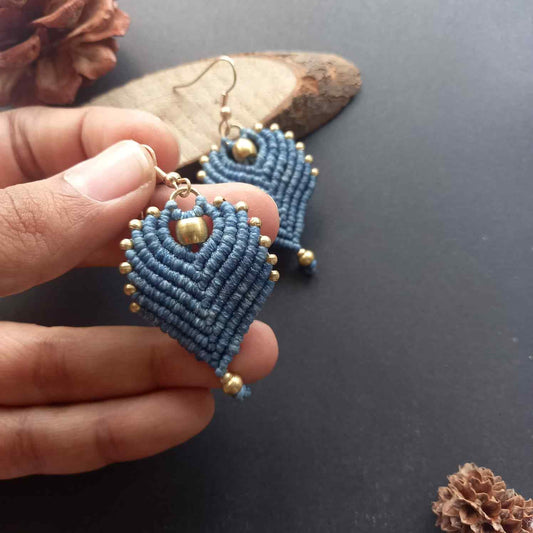 peacock feather earrings brass bead earrings leaf earrings blue earrings