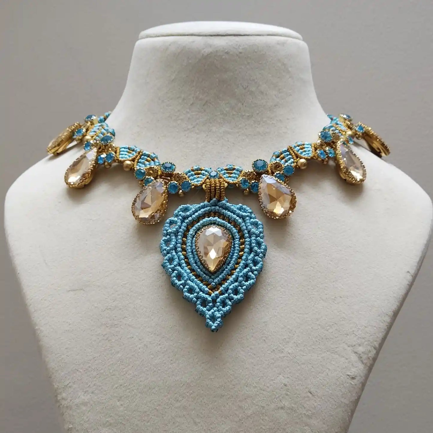 blue gold necklace turquoise topaz party necklace wedding stone necklace bridal necklace puja necklace stud earrings stone