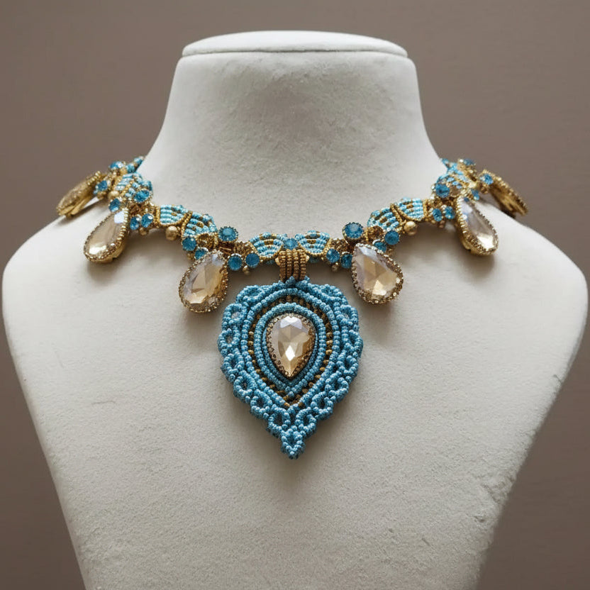 blue gold necklace turquoise topaz party necklace wedding stone necklace bridal necklace puja necklace stud earrings stone