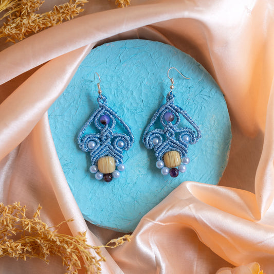 macrame dangler earrings with lampwork beads