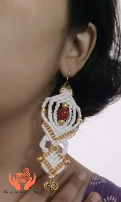 macrame bead dangler earrings with heart charm and beads