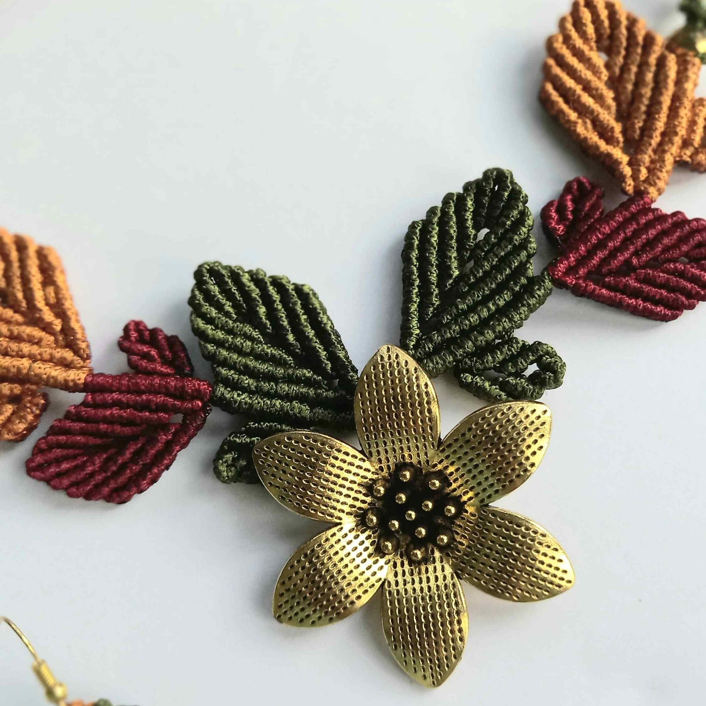 flower and leaves statement necklace and earrings set for women party wear necklace set floral necklace earrings for office formal