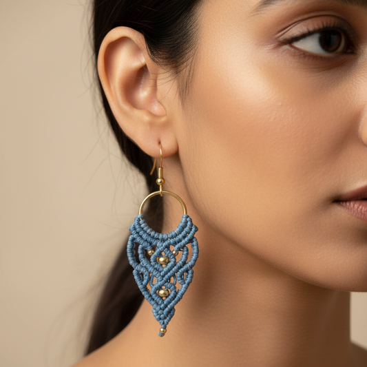 Karuna blue macrame bead earrings
