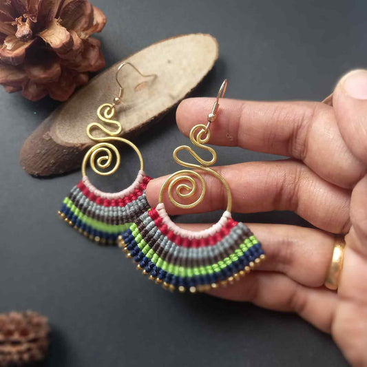 multi coloured earrings dangler earrings macrame earrings