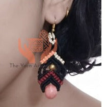 macrame dangler earrings in two colours with ceramic beads