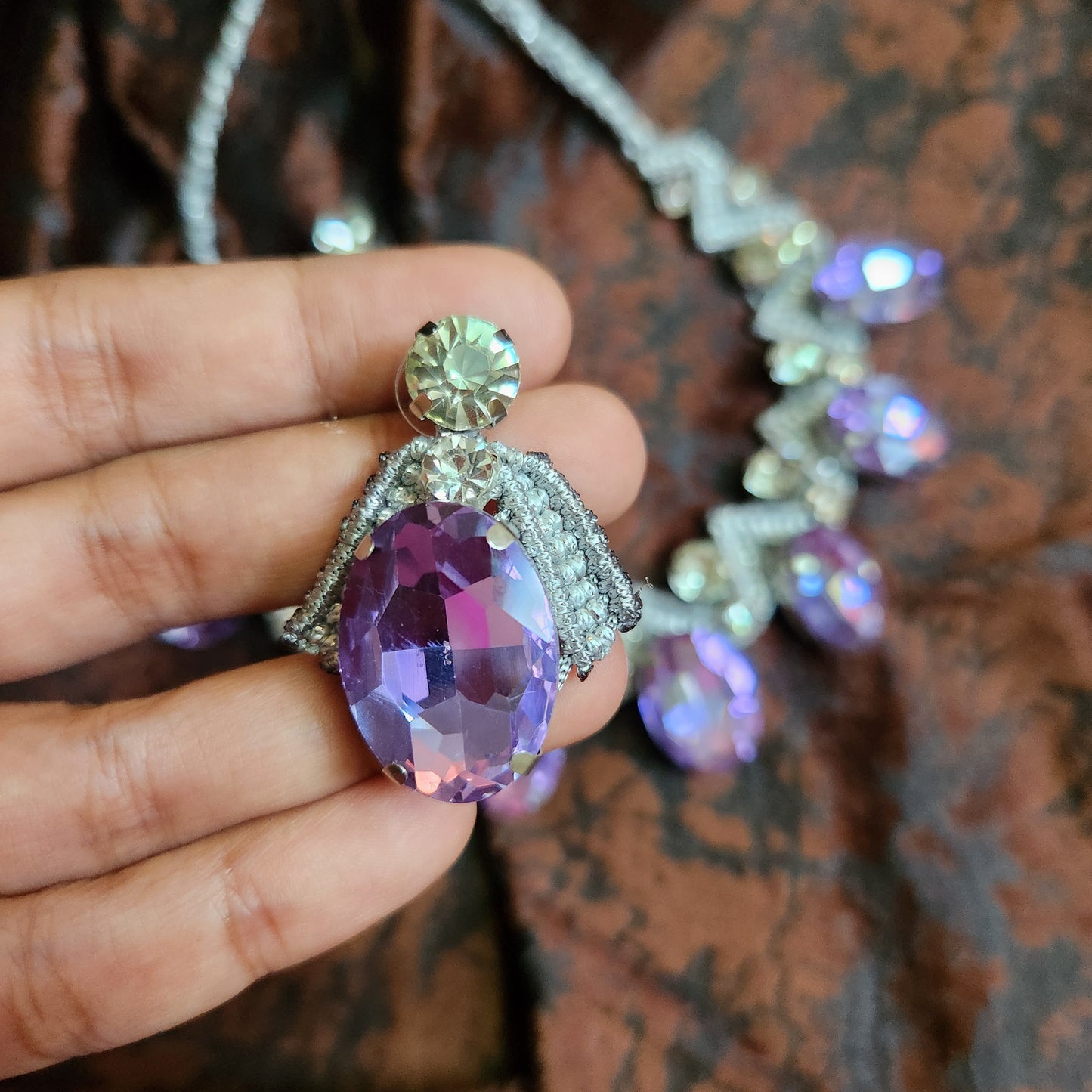 Varnika purple stone macrame necklace set