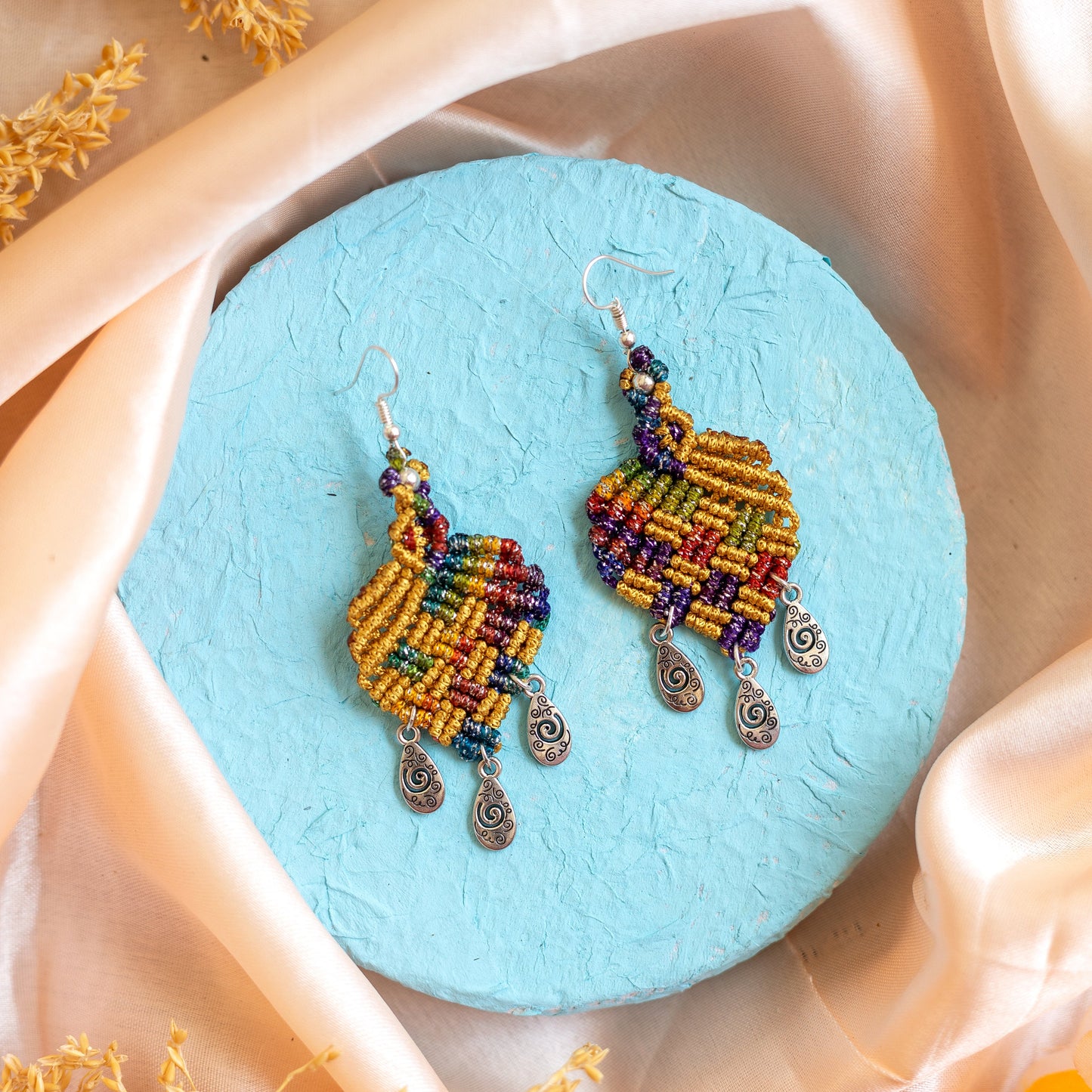 macrame dangler earrings with a basket weave design party earrings office wear earrings unusual jewellery quirky