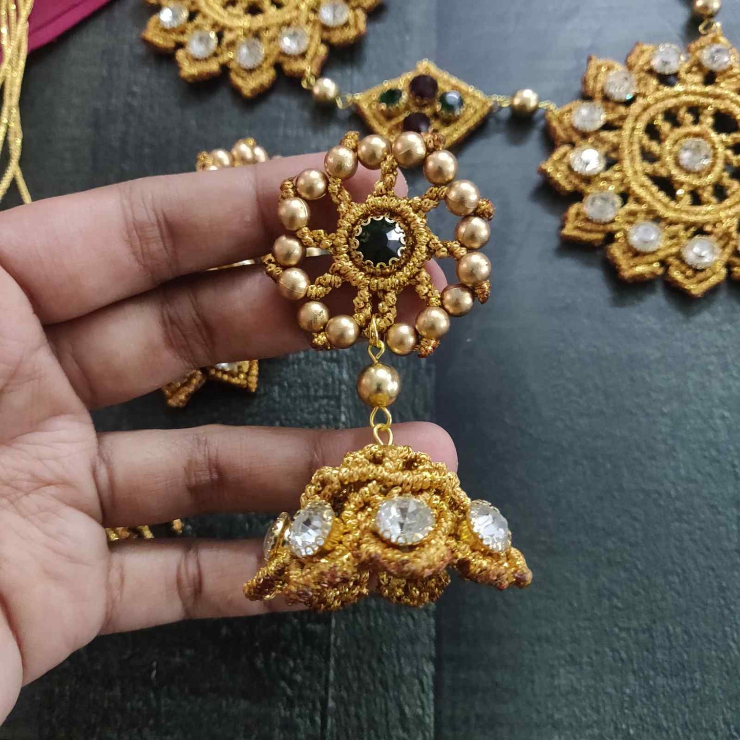 bridal necklace set gold necklace set jhumki earrings bead jewellery bead necklace stone necklace stone jhumki bead jhumka