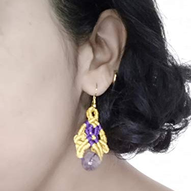 small macrame dangler earrings with purple agate bead