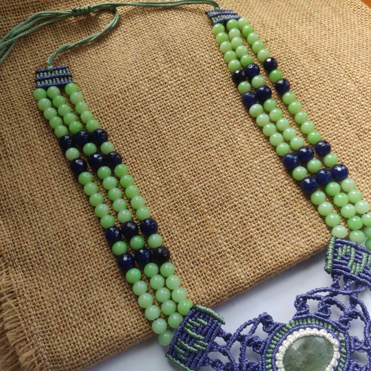 jade and lapis lazuli pendant bead necklace stud earrings set stone necklace set layered necklace set