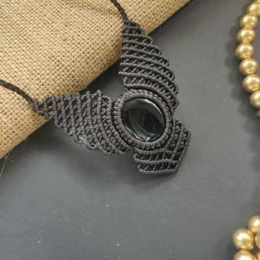 onyx stone necklace black necklace macrame necklace bird necklace wing necklace