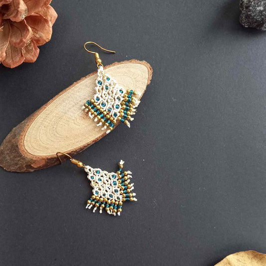 micromacrame dangler earrings with seed beads