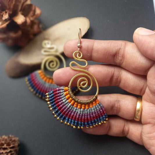 multi coloured earrings dangler earrings macrame earrings