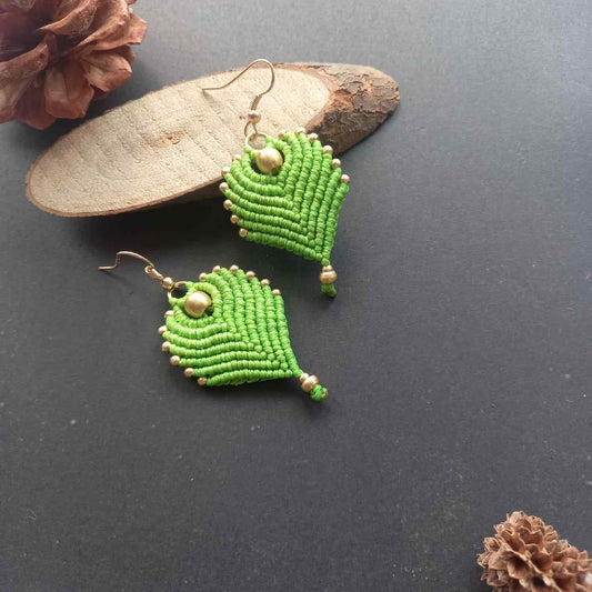 peacock feather earrings brass bead earrings leaf earrings light green earrings