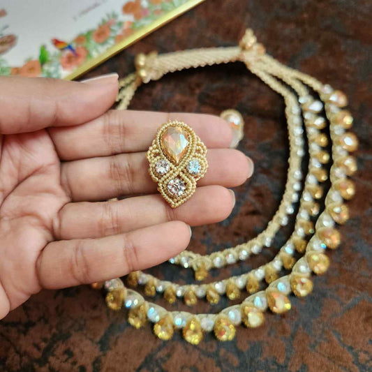 layer necklace stone jewellery party wedding necklace formal wear macrame detachable 3 in 1 necklace yellow gold white stone