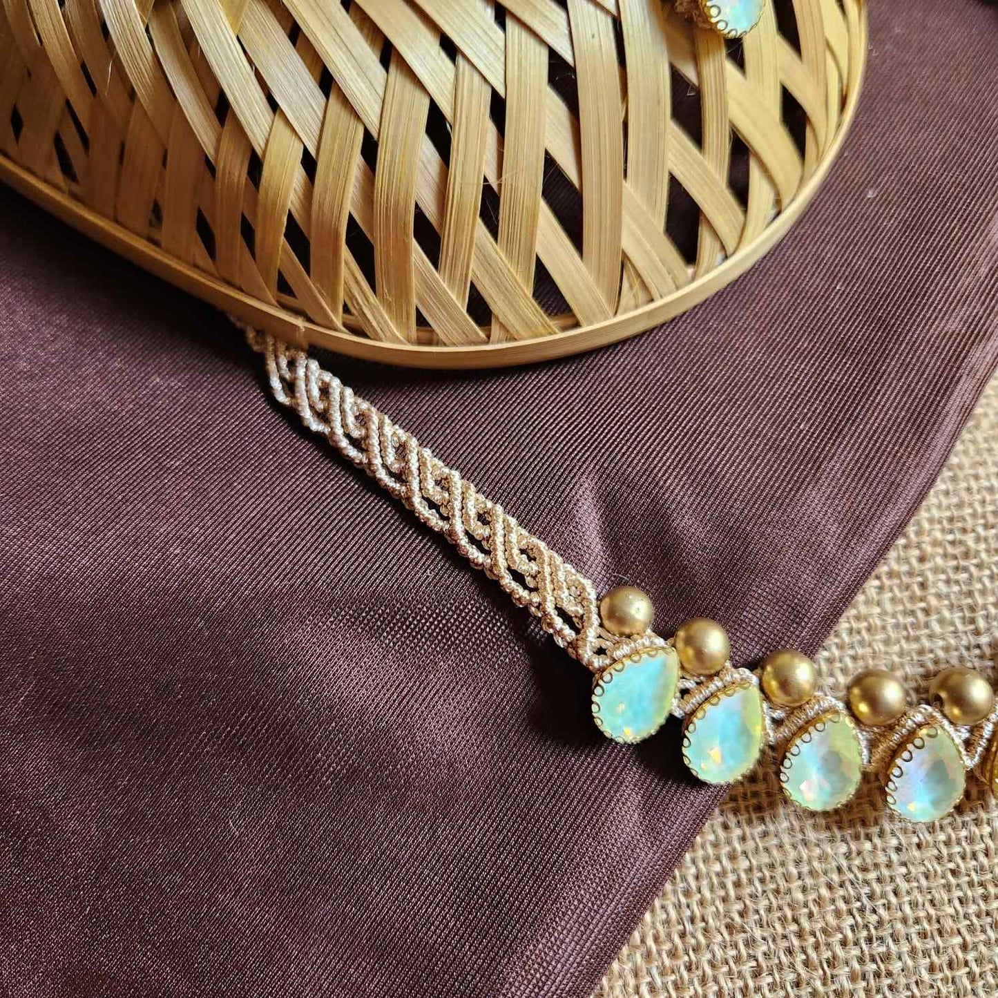 necklace stone jewellery party wedding necklace formal wear macrame necklace set green gold necklace