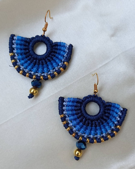 semi-circle macramé bead dangler earrings in different colours