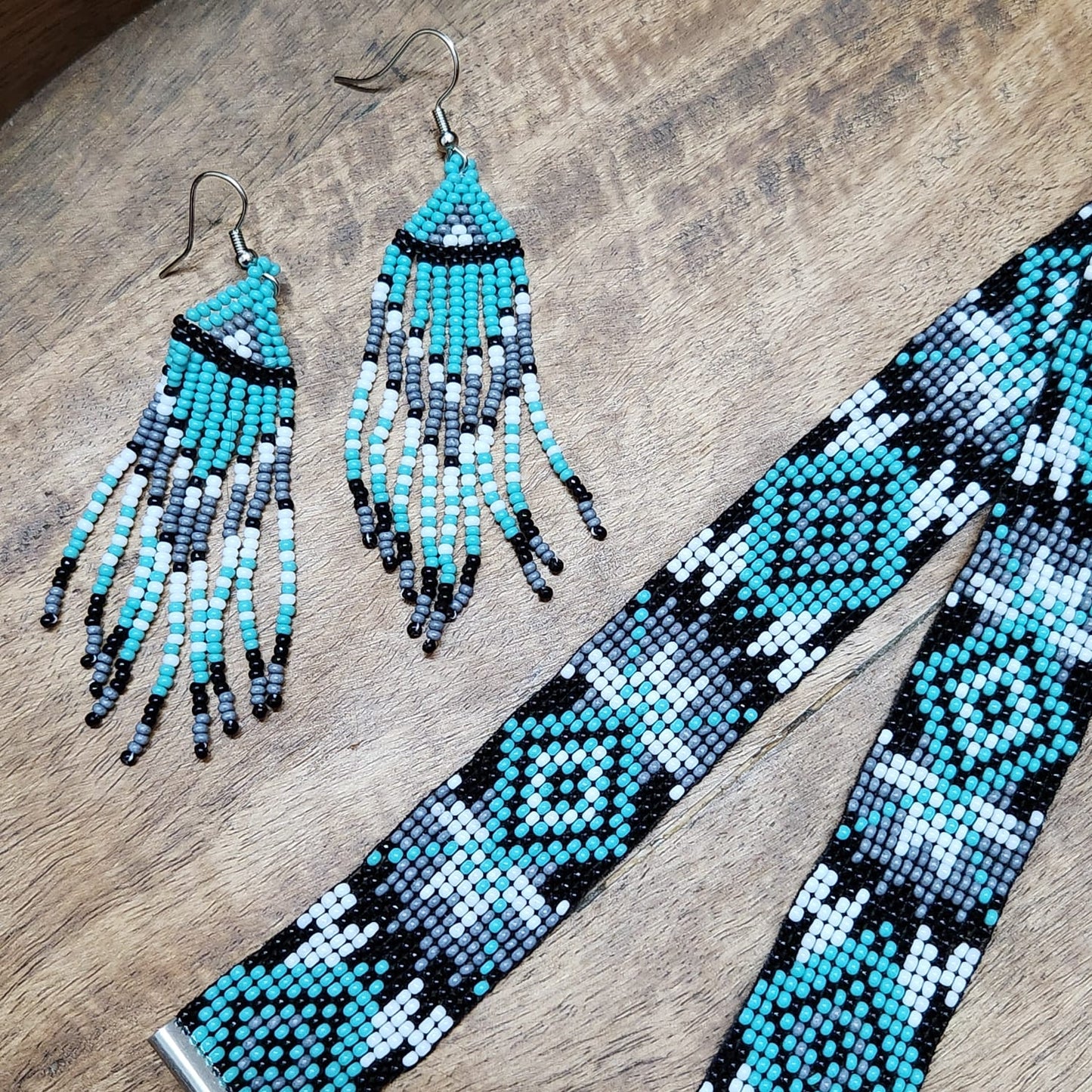 bead loom necklace choker necklace geometric design hair band choker seed bead earrings dangler earrings