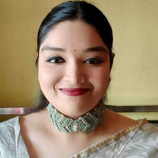 handmade macrame statement bead choker necklace in a lightweight design