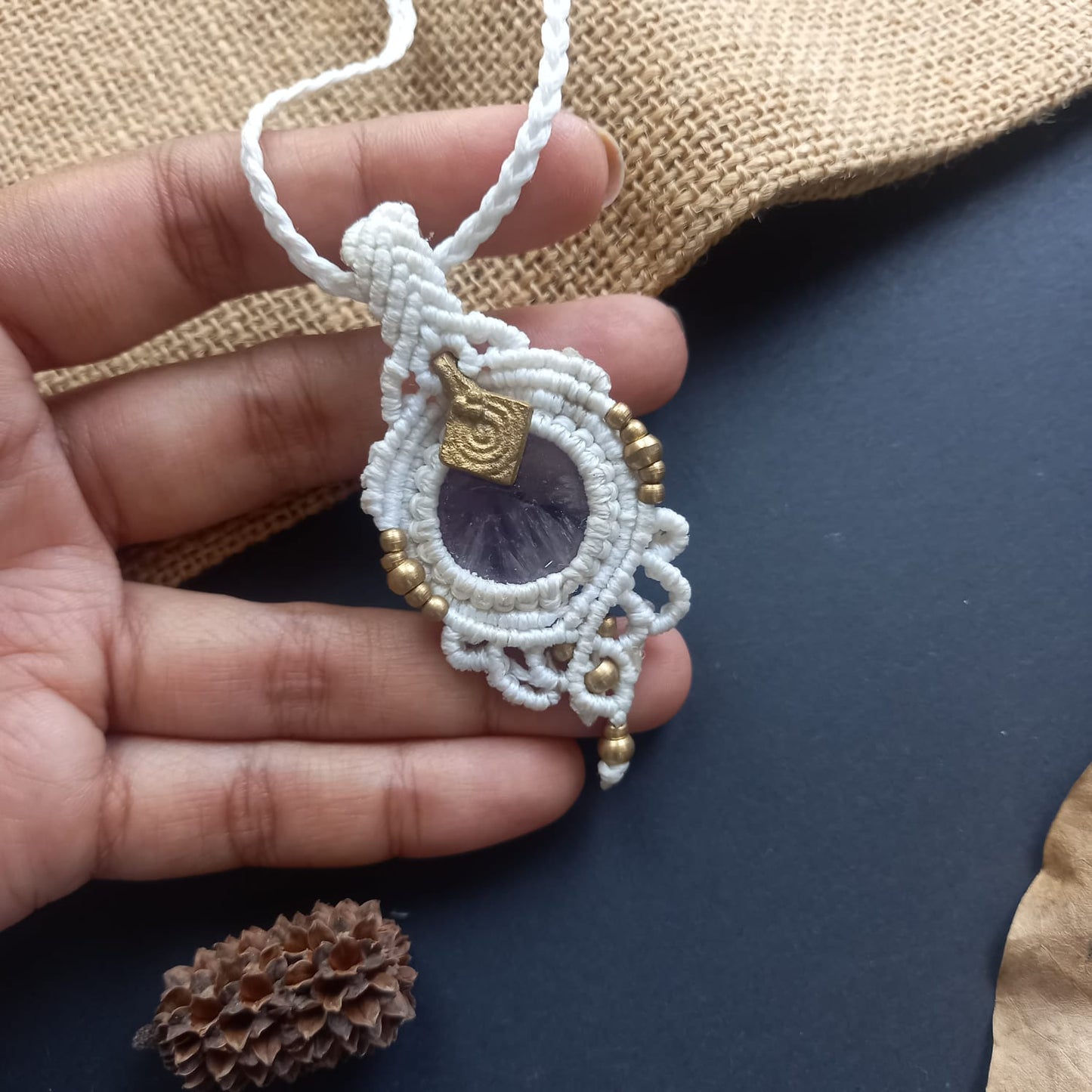 macrame pendant delicate amethyst jewellery minimalist jewellery stone pendant necklace bead necklace