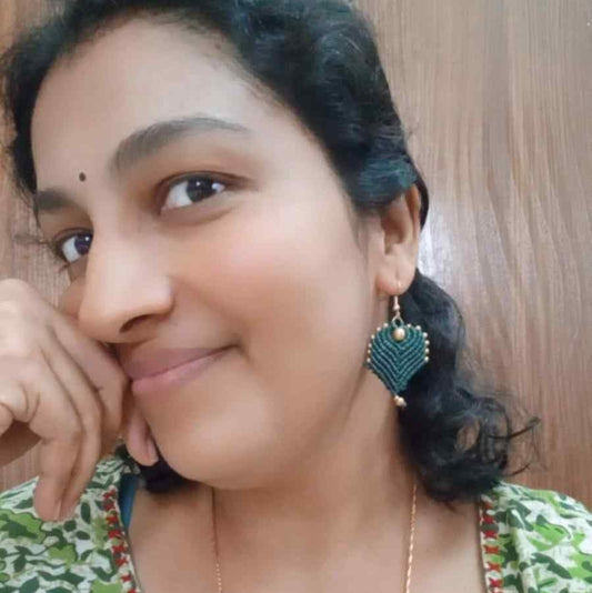 peacock feather earrings brass bead earrings leaf earrings dark green earrings