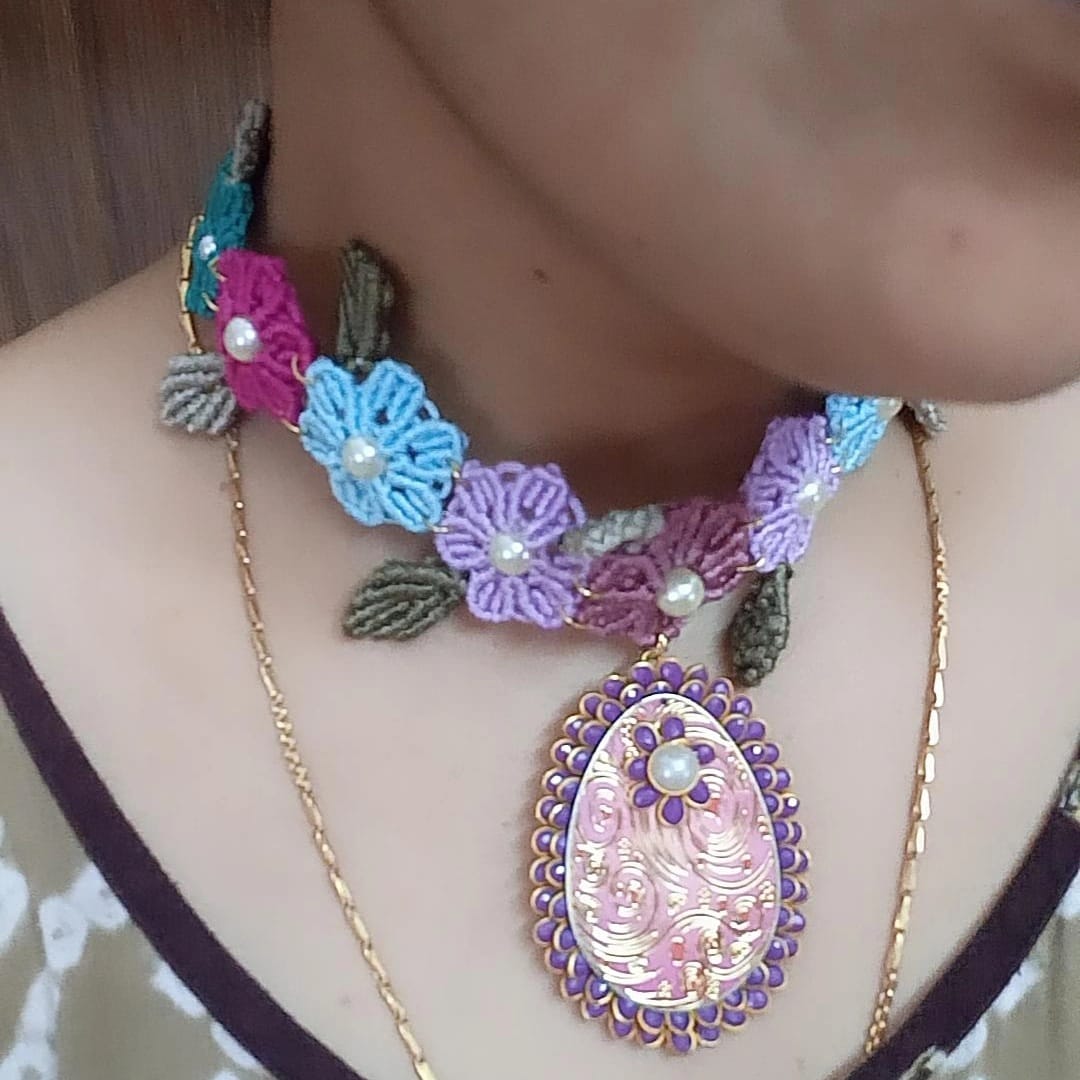 Floral necklace flower necklace multicoloured necklace pearl necklace stud earrings flower earrings