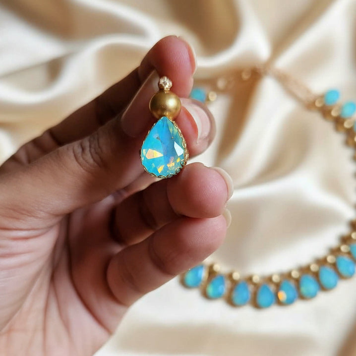 necklace stone jewellery party wedding necklace formal wear macrame necklace set blue gold necklace