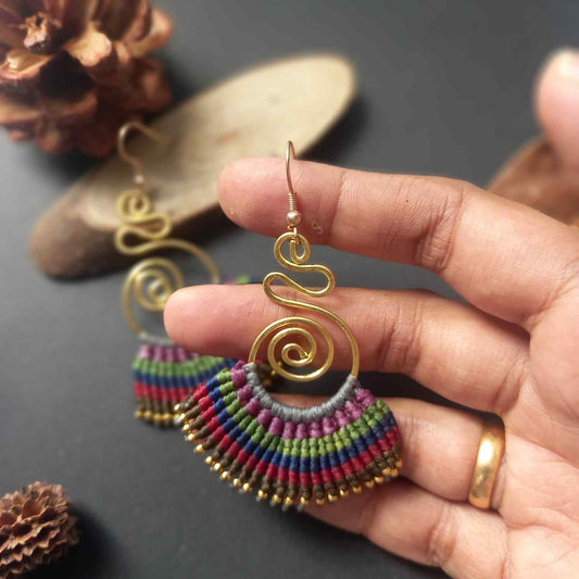 multi coloured earrings dangler earrings macrame earrings