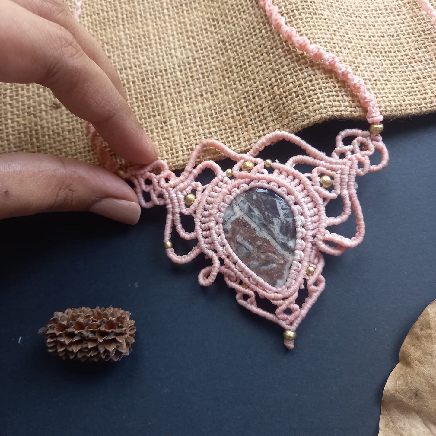 bead macrame necklace stone pendant stone necklace office wear jewellery macrame pendant necklace
