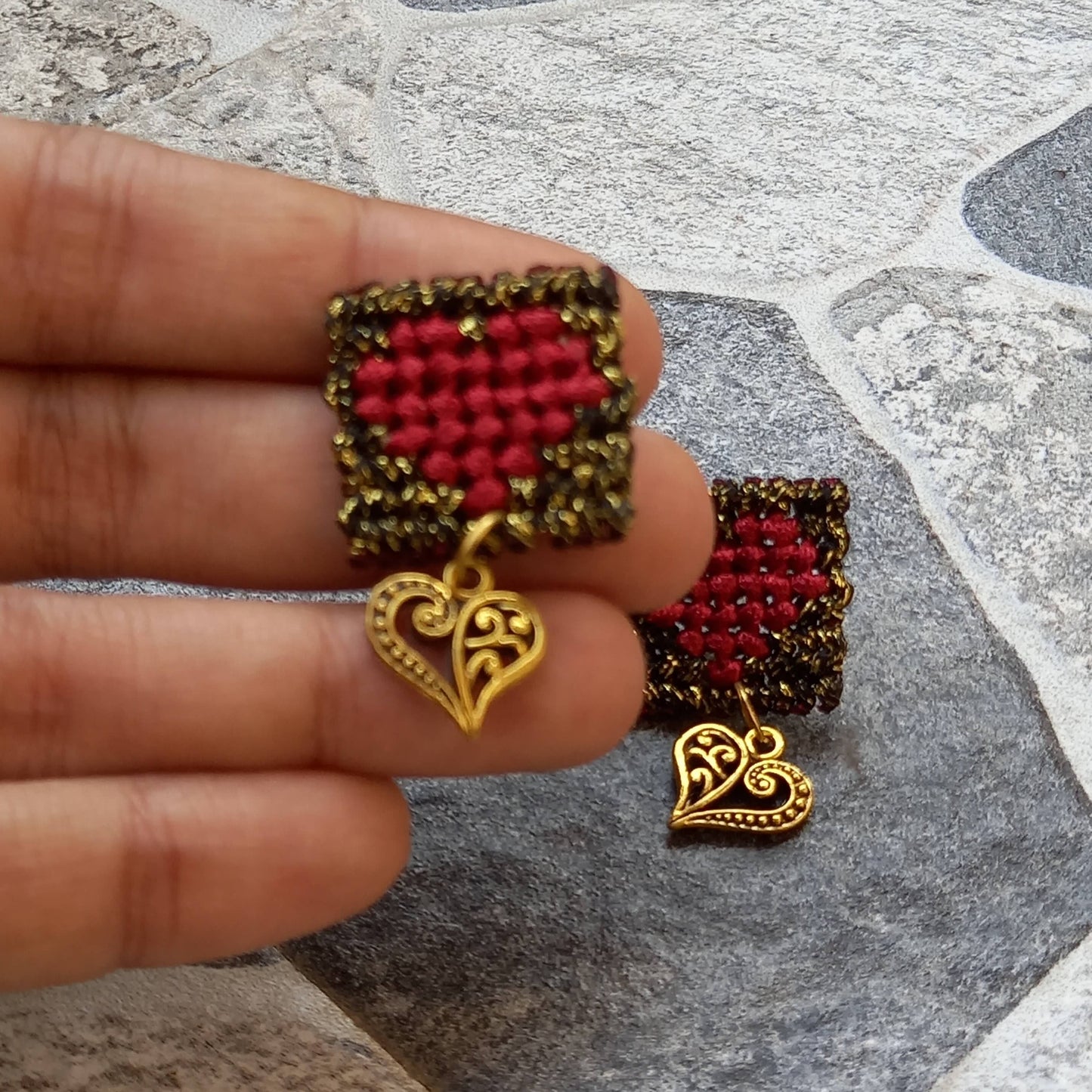 cavandoli heart stud earrings with heart charm