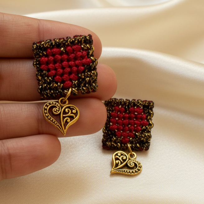 cavandoli heart stud earrings with heart charm romantic gifting valentine's day love earrings party earrings quirky anniversary