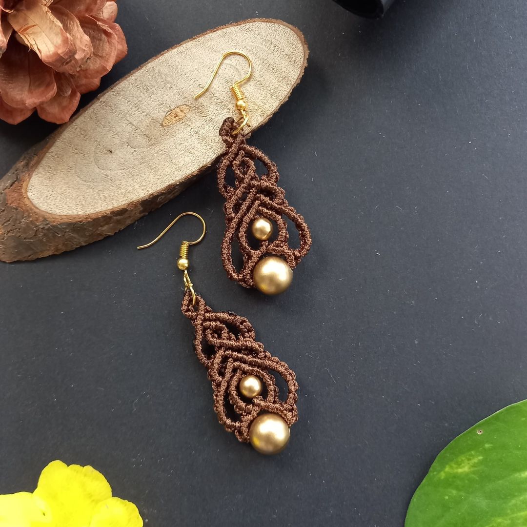 macrame necklace earrings bracelet set stone necklace set stone bracelet dangler earrings brown necklace set neutral colour