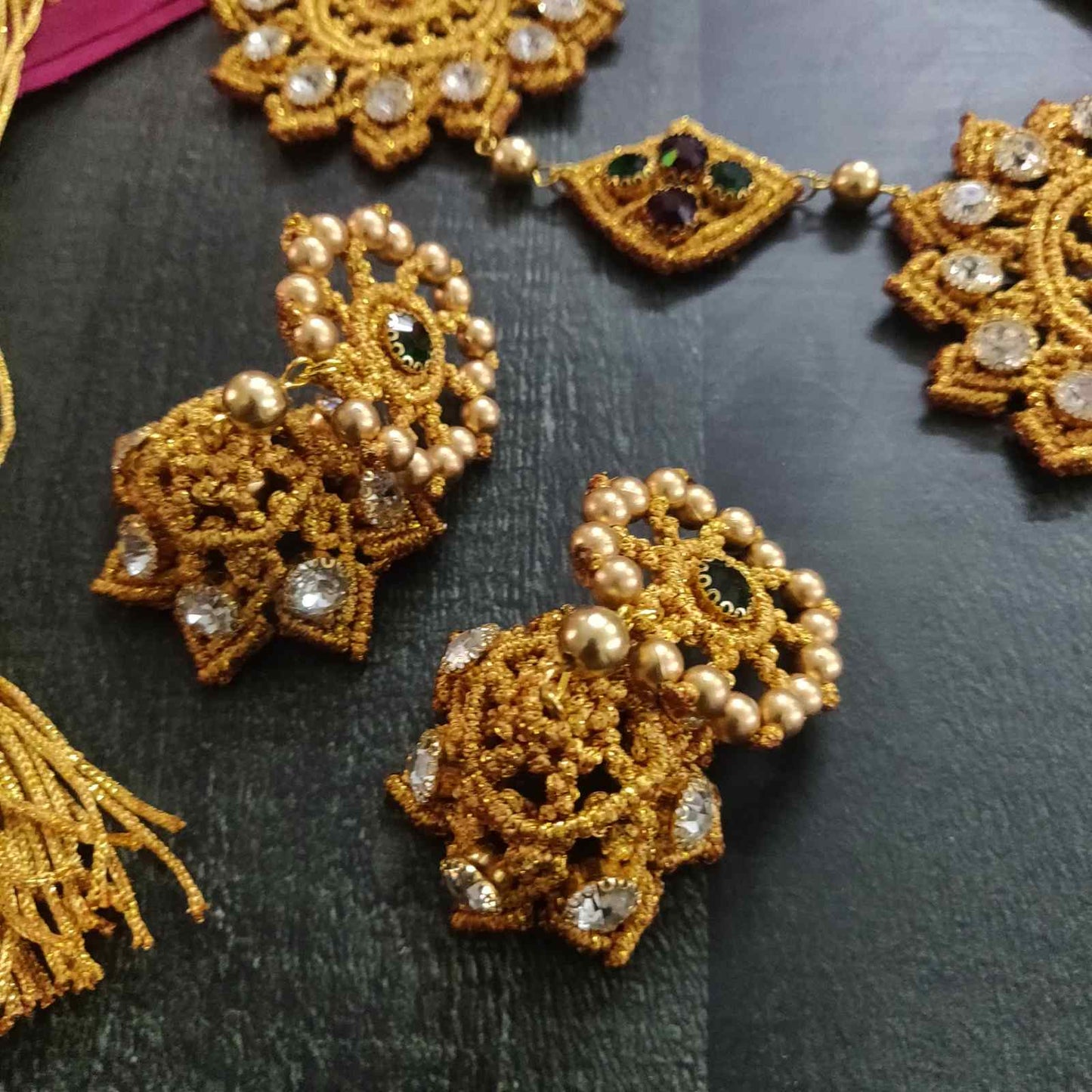 bridal necklace set gold necklace set jhumki earrings bead jewellery bead necklace stone necklace stone jhumki bead jhumka