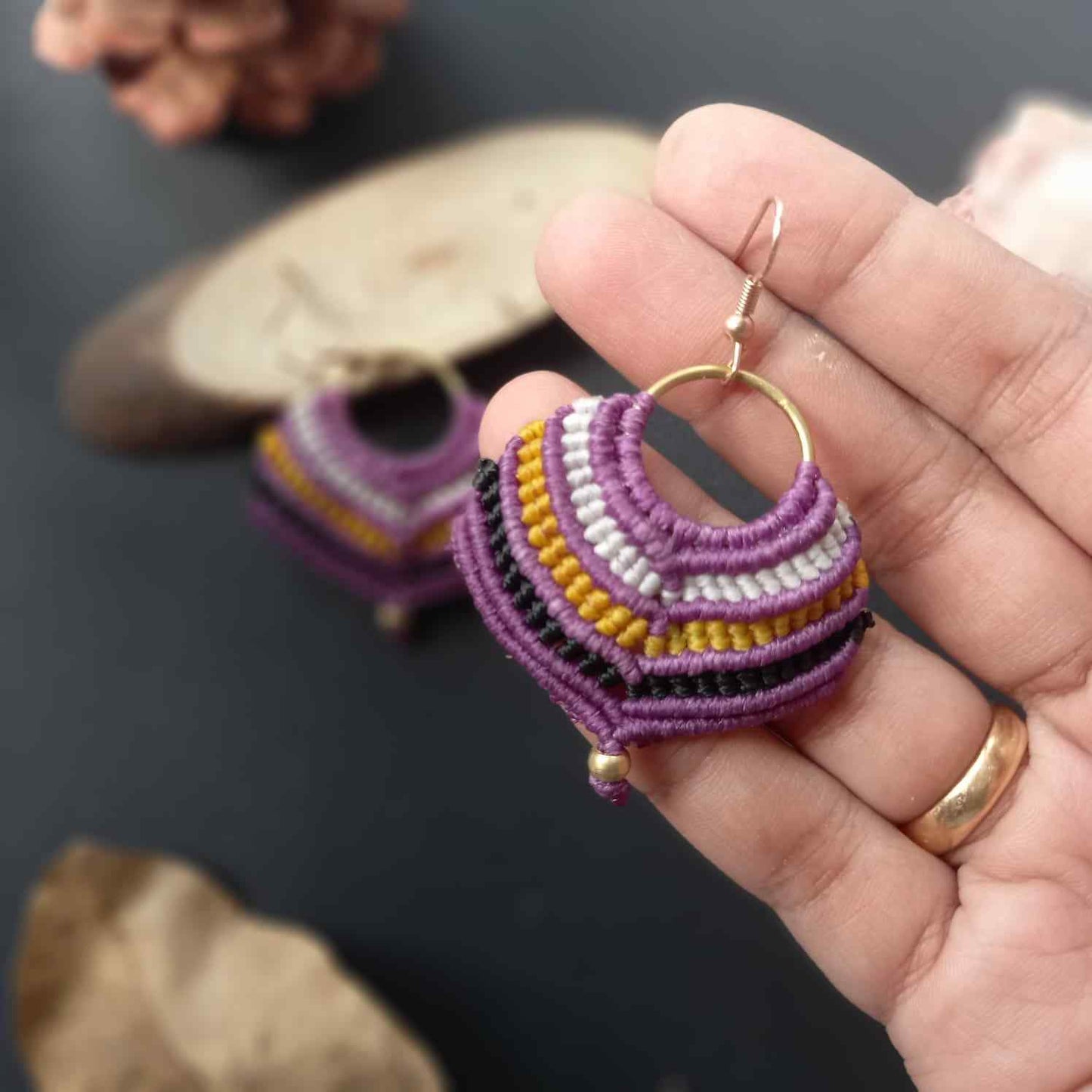 macrame earrings purple earrings gift for her festival gifting birthday gift anniversary gift return gift working woman