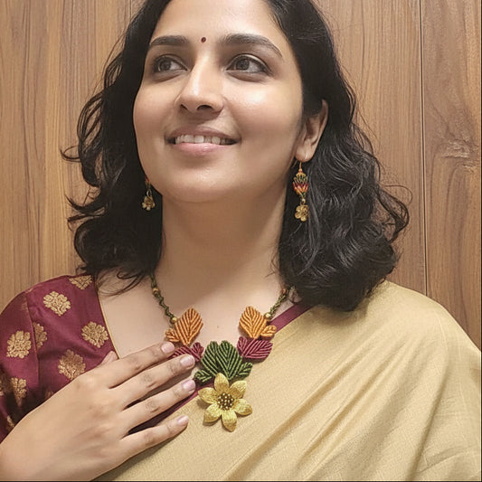 flower and leaves statement necklace and earrings set for women