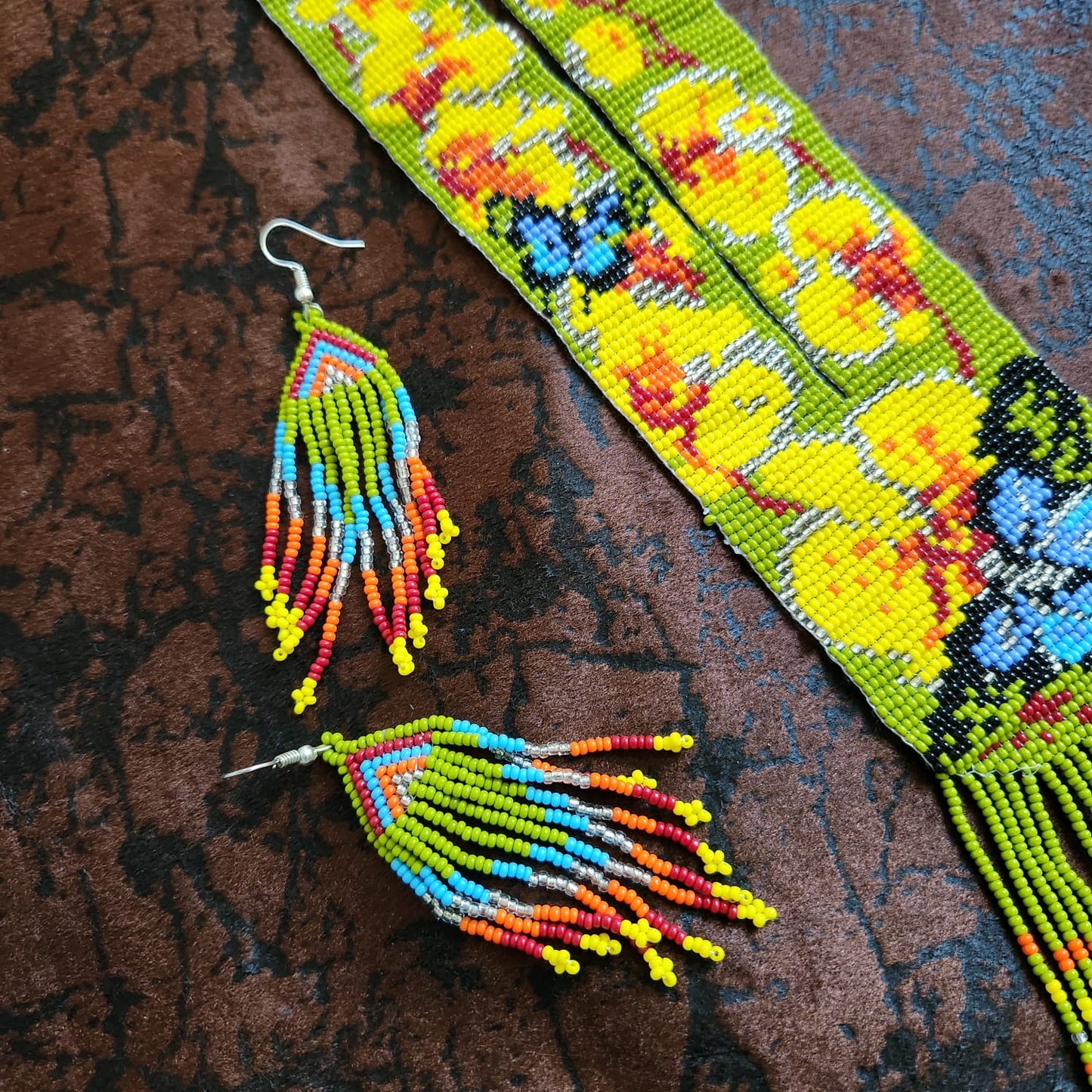 bead necklace loom butterfly necklace floral necklace party haldi necklace sangeet bridal mehendi necklace statement necklace