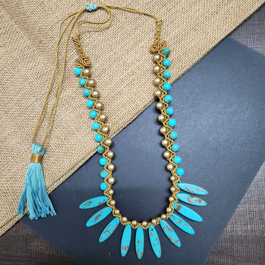 turquoise gold long necklace bead necklace statement necklace party necklace workwear necklace formal wear
