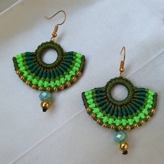 semi-circle macramé bead dangler earrings in different colours